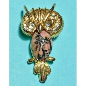 Owl Brooch or Pin, Signed ©TS Owl ,Large Stone w/Rhinestones